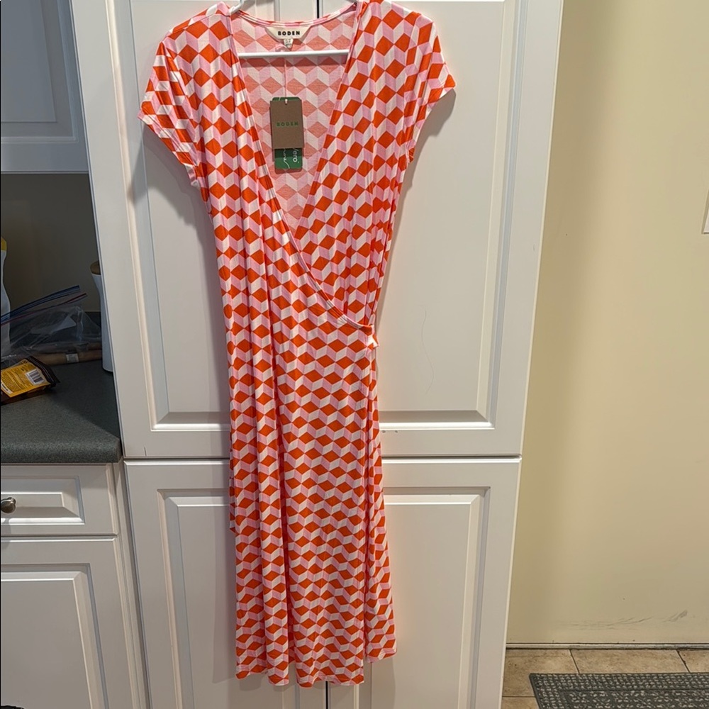 NTW Boden Orange, Pink and White wrap dress